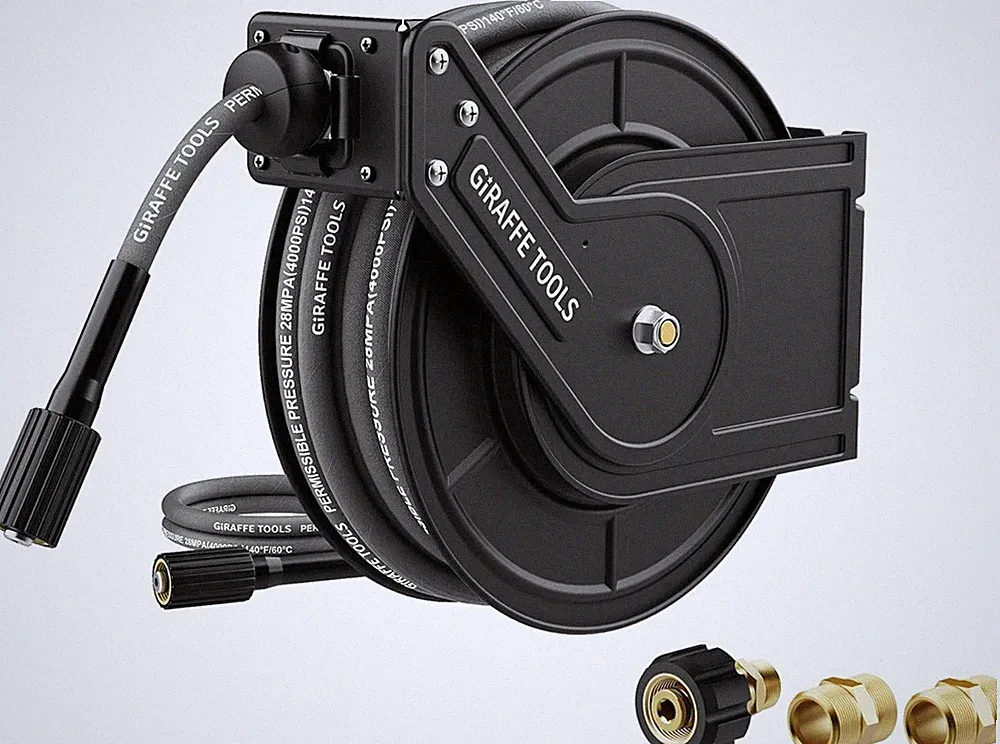 Giraffe Tools Retractable Power Pressure Washer Hose Reel 1/4" x 60 ft, 4000PSI