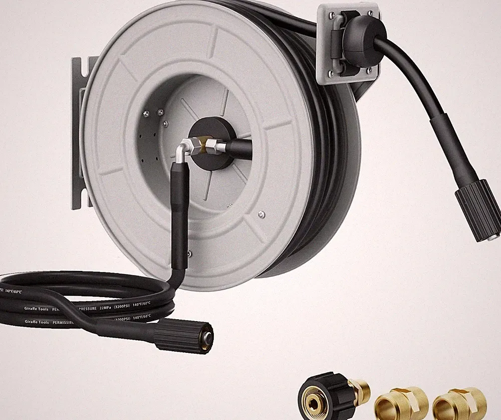 Giraffe Tools Retractable Power Pressure Washer Hose Reel 1/4" x 65 ft, 2600PSI