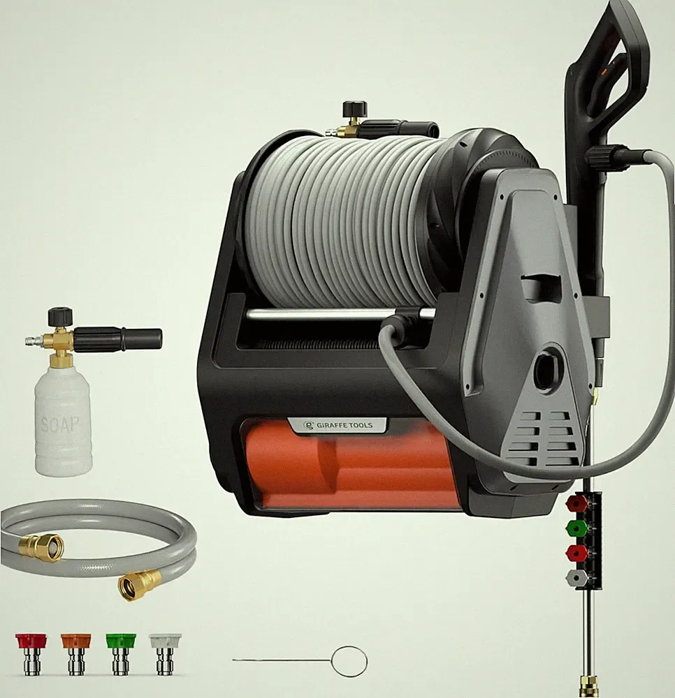 Giraffe Tools Retractable Wall Mounted Pressure Washer Pro, Max 3700 PSI 1.6 GPM