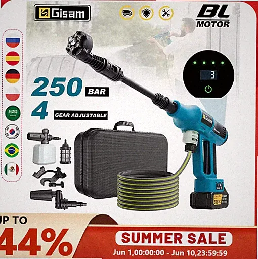 Gisam 250Bar Brushless Pressure Washer Gun 4 Gear for Makita 18V Battery