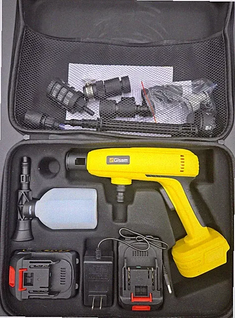 Gisam Cordless Battery Cold Water Pressure Washer Kit Case Hose Foam Cannon