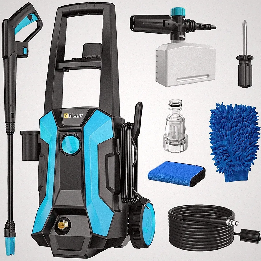 Gisam Electric High Pressure Washer, 3500 PSI, 2.4 GPM, Foam Can, 26 ft Hose