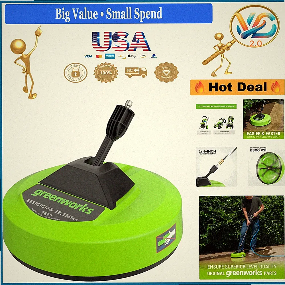Green 12-Inch Pressure Washer Surface Cleaner 2000 PSI 25FT Hose