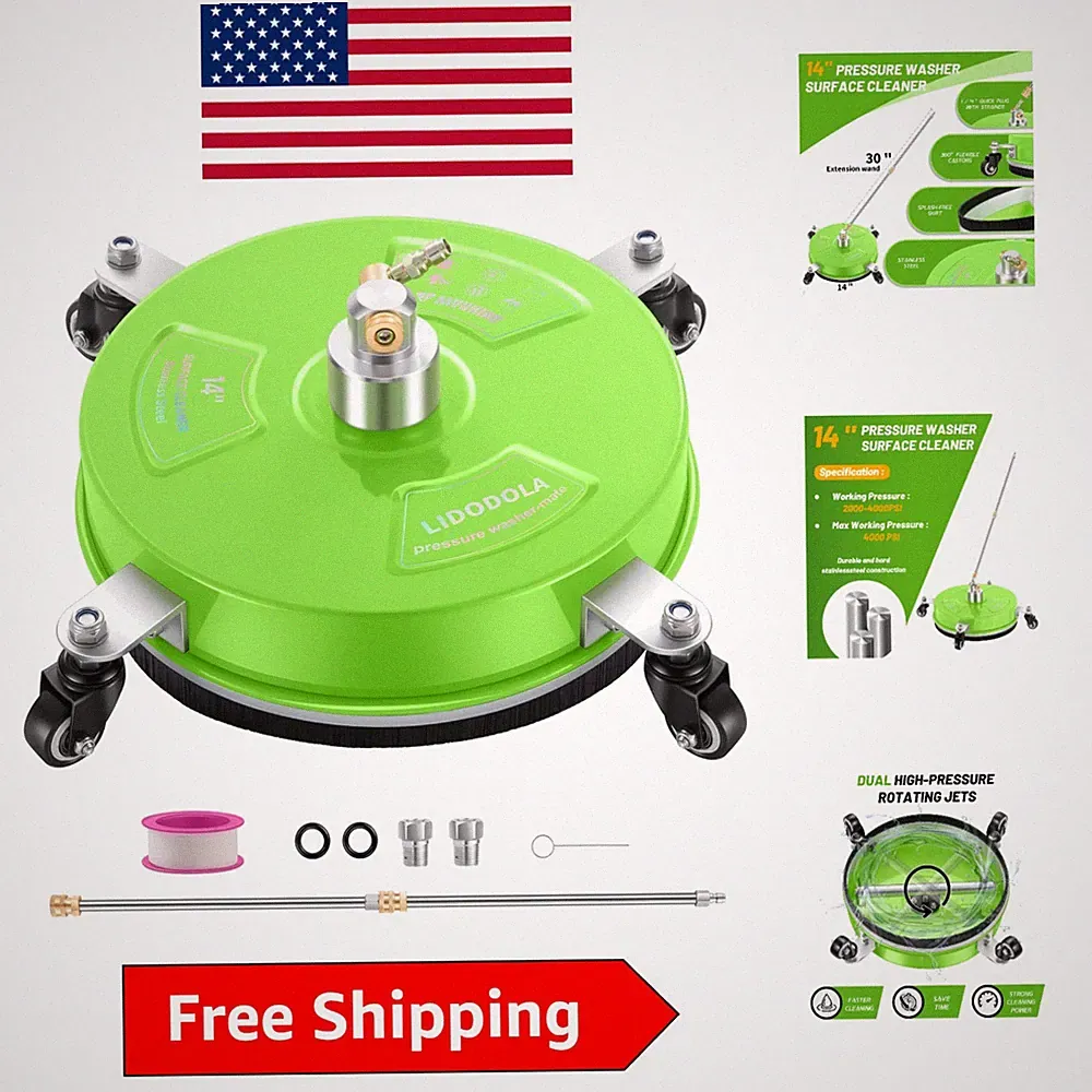 Green 14-Inch Pressure Washer Surface Cleaner - Perfect for Driveways and More