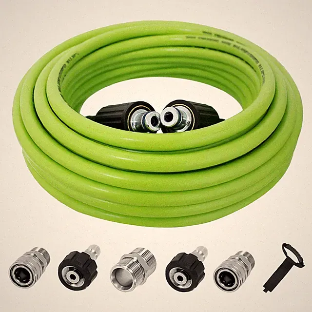 Green 25FT Pressure Washer Hose 5800 PSI 1/4 Inch M22-14mm 3/8 Connector