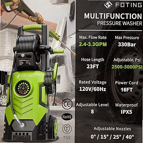 GREEN - FOTING PRESSURE WASHER 5000PSI WITH ADJUSTABLE TOUCH SCREEN 8 LEVEL, 34"
