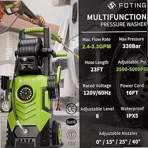 GREEN - FOTING PRESSURE WASHER 5000PSI WITH ADJUSTABLE TOUCH SCREEN 8 LEVEL, 34"
