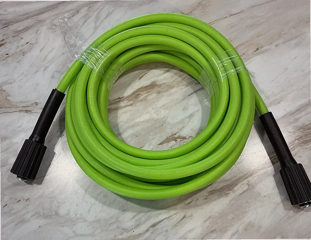 Green High Pressure Washer Hose, Black Threaded Connectors, Plastic 33 FT x 1/4"