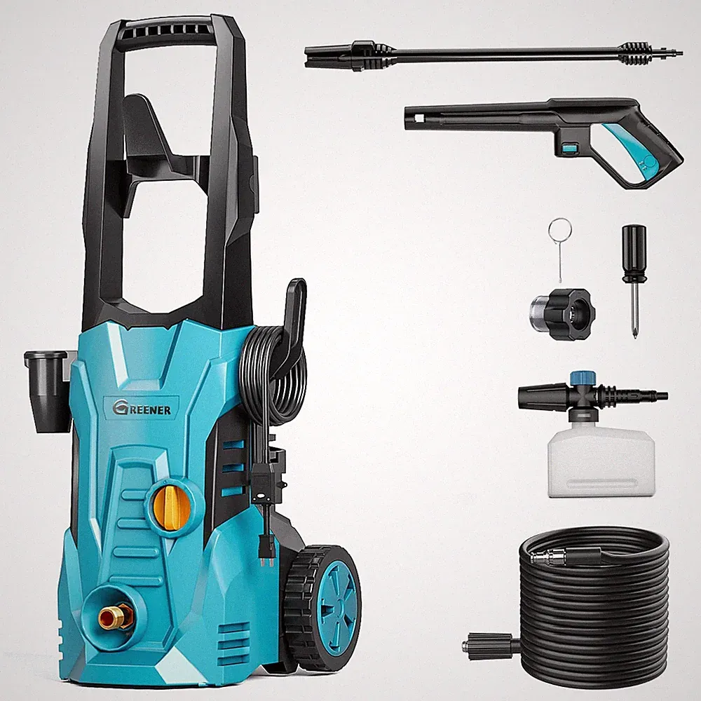 GREENER ELECTRIC PRESSURE WASHER 3800 PSI, 50FT HOSE, SOAP CANNON - BLUE
