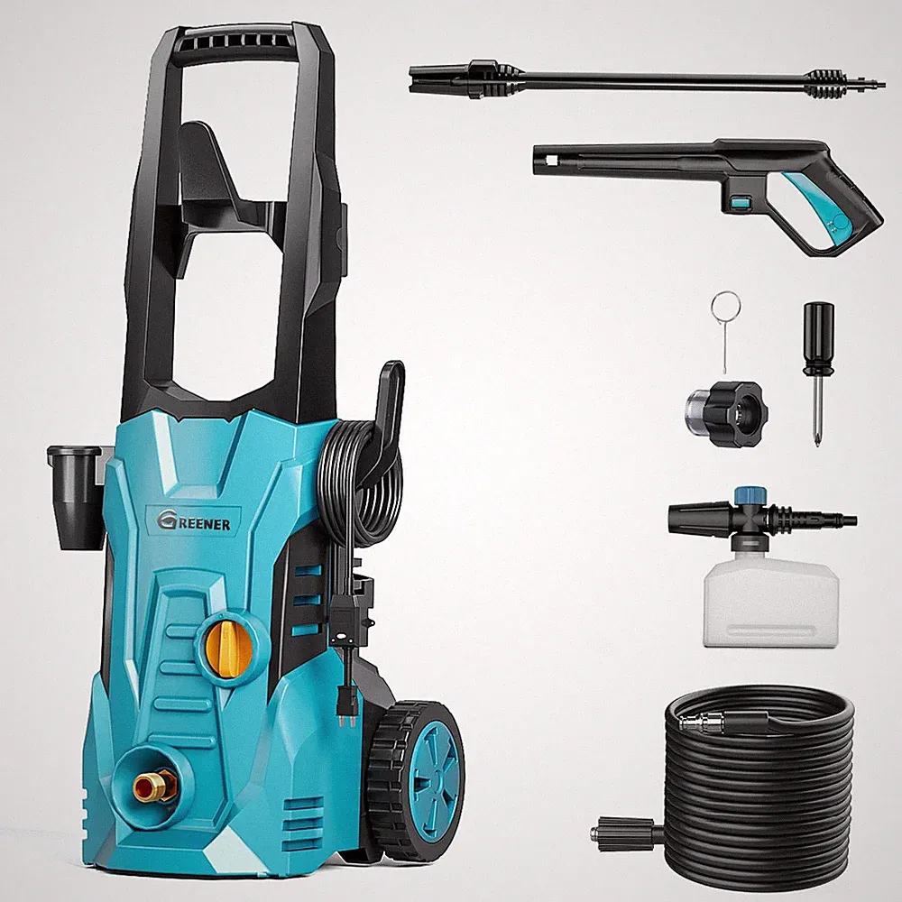 GREENER ELECTRIC PRESSURE WASHER 3800 PSI, 50FT HOSE, SOAP CANNON - BLUE