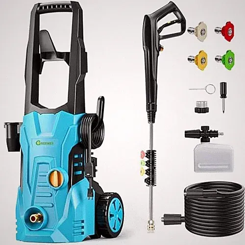 GREENER ELECTRIC PRESSURE WASHER 4800 PSI, 4 QUICK NOZZLES, 3.0GPM, 23FT - BLUE