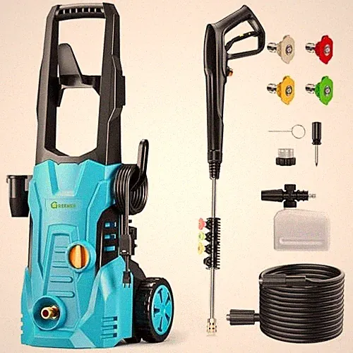 GREENER ELECTRIC PRESSURE WASHER 4800 PSI, 4 QUICK NOZZLES, 3.0GPM, 23FT - BLUE