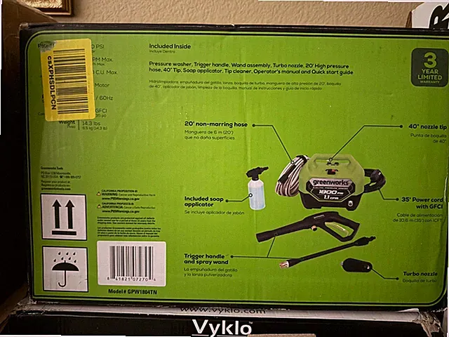 Greenworks 1800 PSI (1.1 GPM) Electric Pressure Washer PWMA