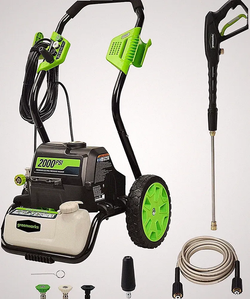 Greenworks 2000 PSI 1.2 GPM Electric Pressure Washer 25Ft Hose 35Ft Cord 4 Nozzl