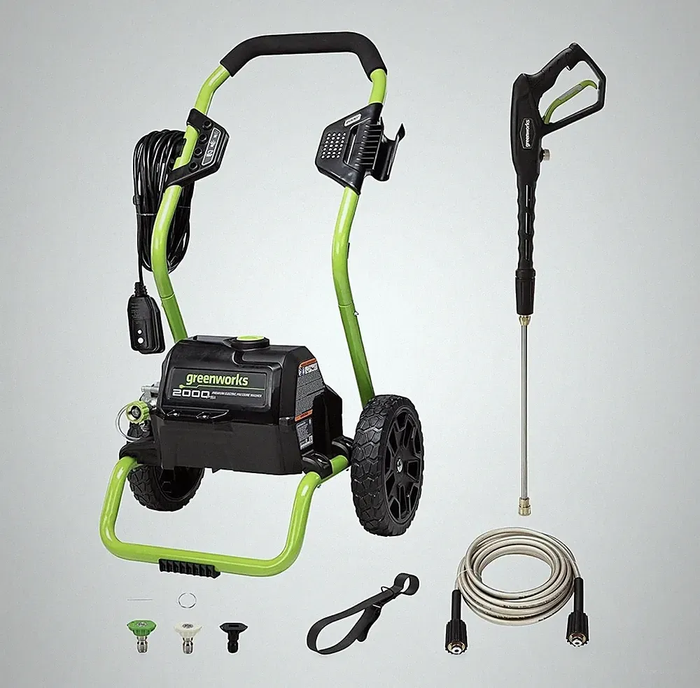 Greenworks 2000 PSI Electric Pressure Washer 20Ft Hose 35 Ft Cord 3 Nozzles