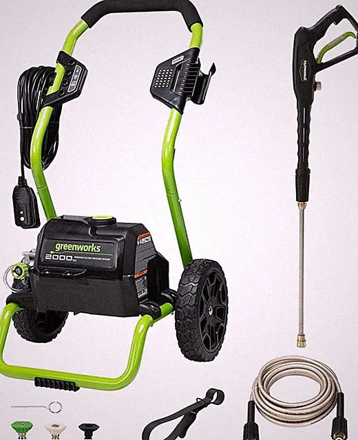 Greenworks 2000 PSI Electric Pressure Washer 20Ft Hose 35 Ft Cord 3 Nozzles