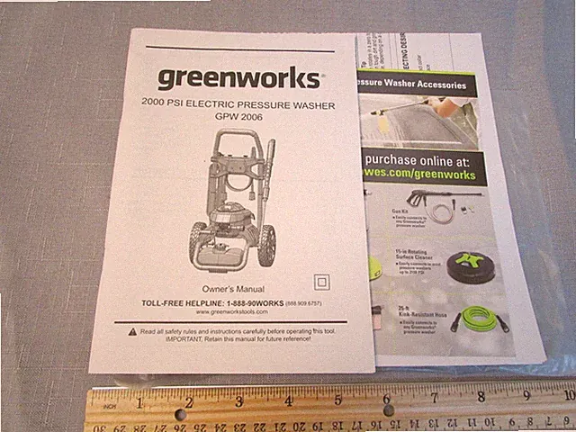 Greenworks 2000 PSI Pressure Washer - GPW-2006 - Operator's User Manual