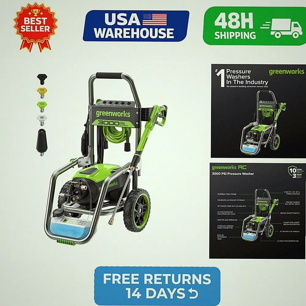 Greenworks 3000 PSI Electric Pressure Washer 2.0 GPM Brushless GPW3002A