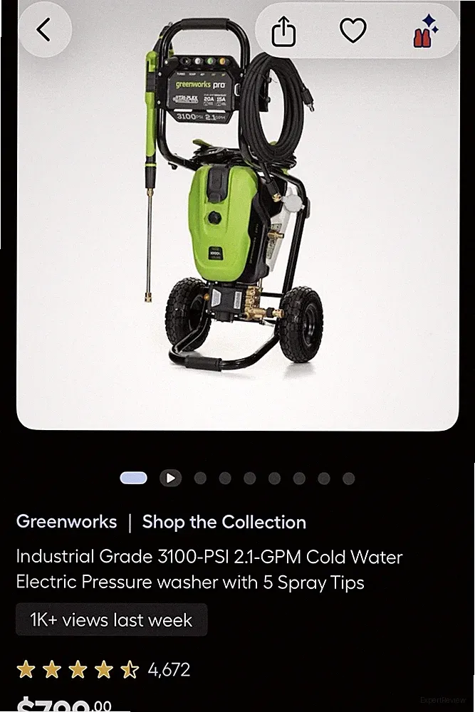 Greenworks 3100-PSI 2.0-GPM Cold Water Electric Pressure washer with 5 Spray Tip