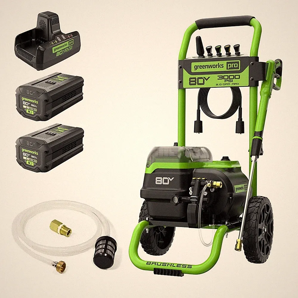 Greenworks 80V 3000PSI Pressure Washer w/ (2)x5Ah Battery & DualPort Charger