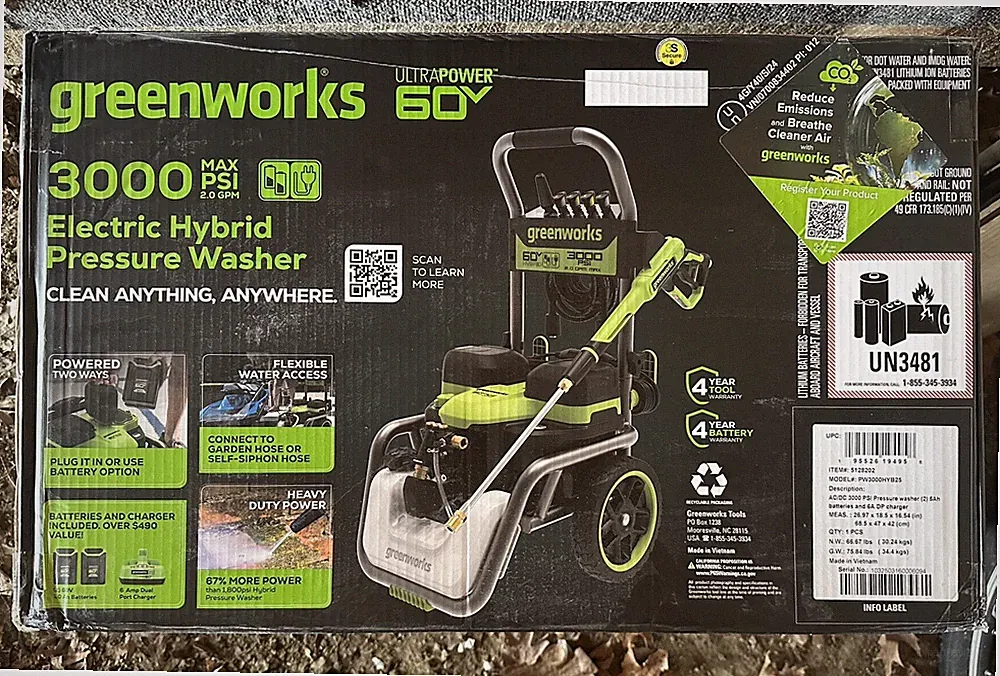 Greenworks Corded/60V 3000PSI 2.0 GPM Pressure Washer w/ 5Ah Batteries & Charger
