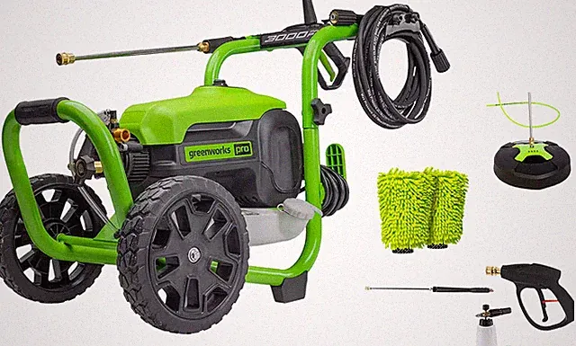Greenworks - Electric Pressure Washer up to 3000 PSI at 2.0 GPM Combo Kit wit...