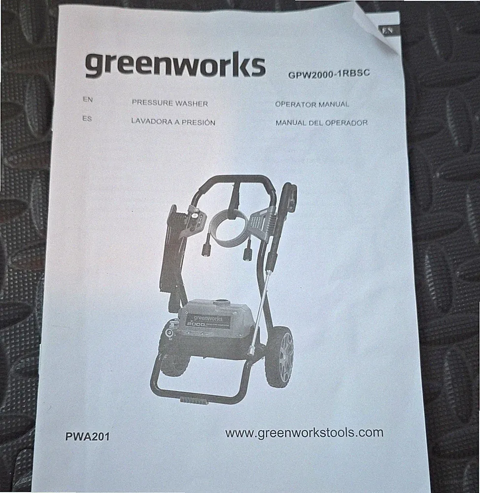 Greenworks Pressure Washer Operator Manual for GPW2000-1RBSC PWA201