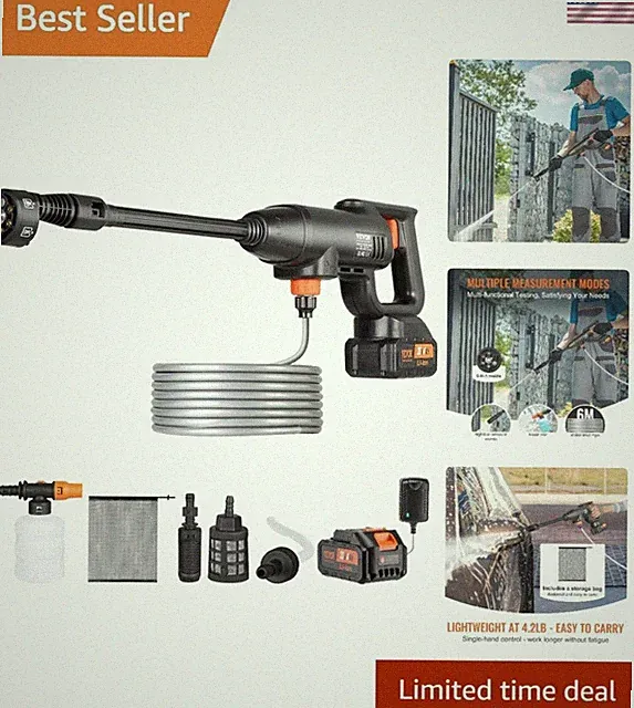 Handheld 580 PSI Power Cleaner with 4.0Ah Battery - Perfect for Cars & Home