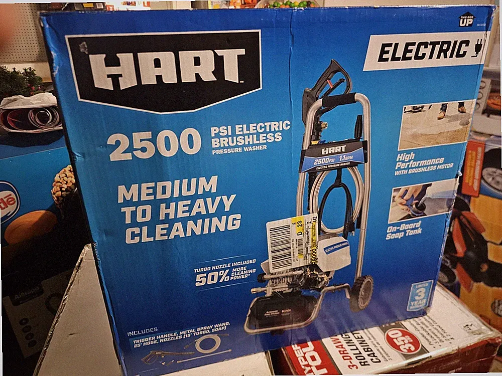Hart 2500 PSI Electric Brushless Pressure Washer Turbo Nozzle Soap Tank 25' Hose