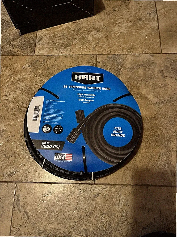 HART 35' Pressure Washer Hose, Up to 3800 PSI, M22 Coupler, Fits Most Brands