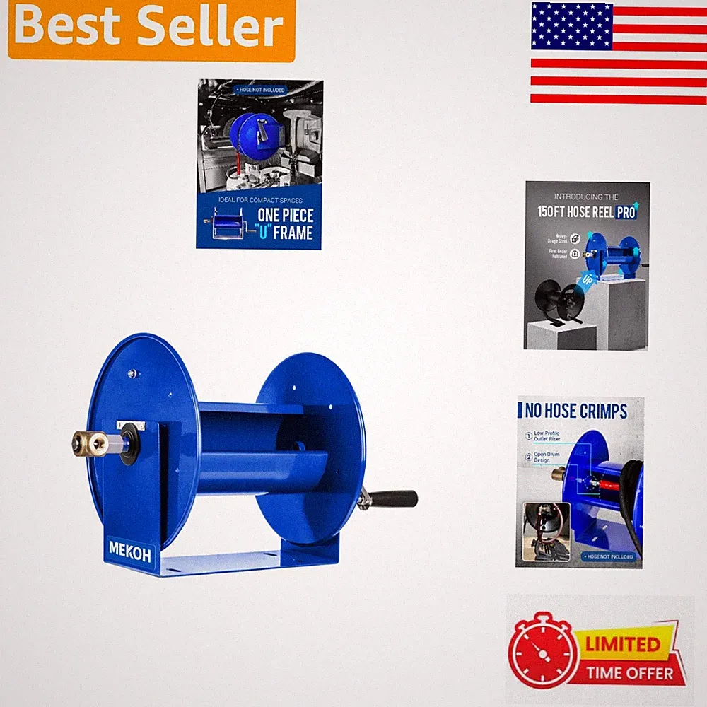Heavy-Duty 150FT Manual Pressure Washer Hose Reel – 4500 PSI Capacity