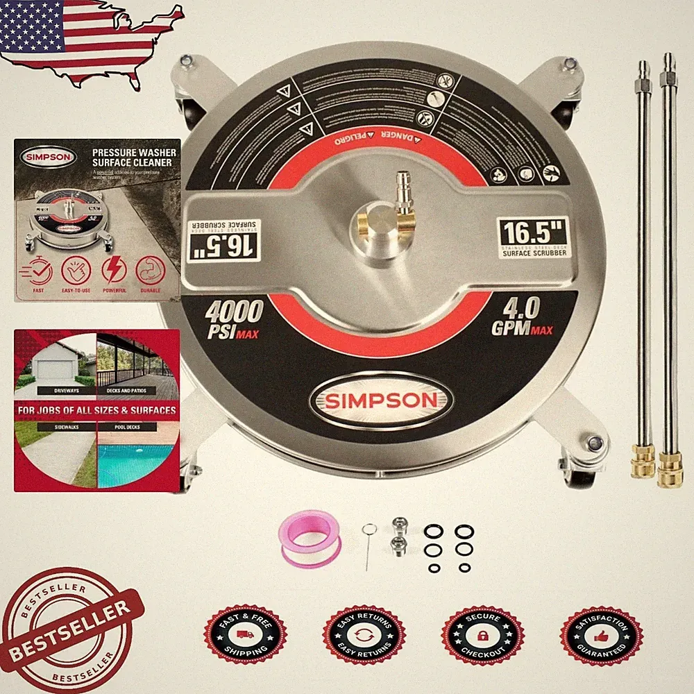 Heavy Duty 16.5" Pressure Washer Surface Cleaner, Stainless Steel, 4000 PSI