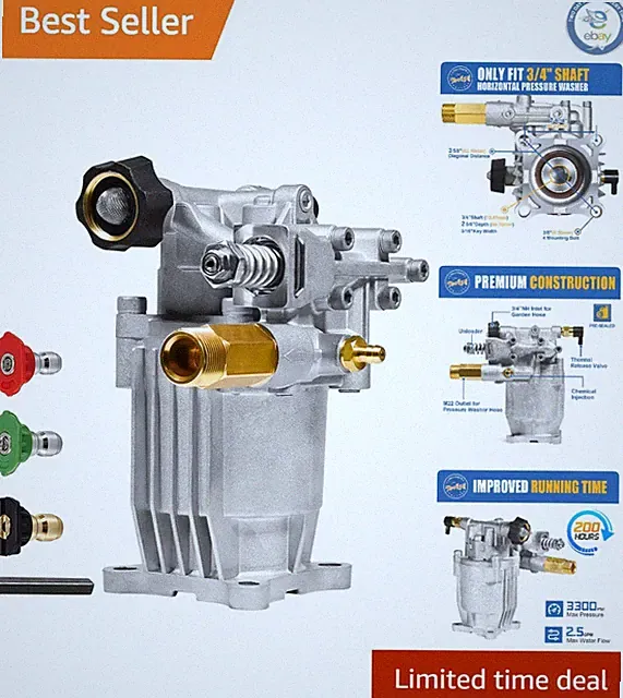 Heavy-Duty 3/4" Shaft Pressure Washer Pump - 2600-3300 PSI for Ultimate Cleaning