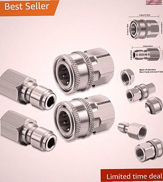 Heavy-Duty 3/8 Inch Stainless Steel Pressure Washer Connectors - Easy Assembly
