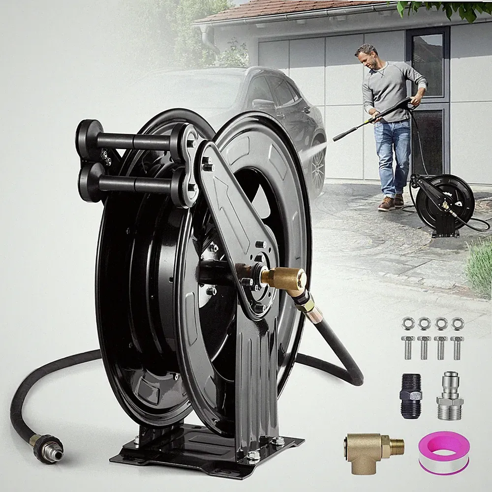 Heavy Duty 3/8" x 50 ft Retractable Pressure Washer Hose Reel, 4000PSI