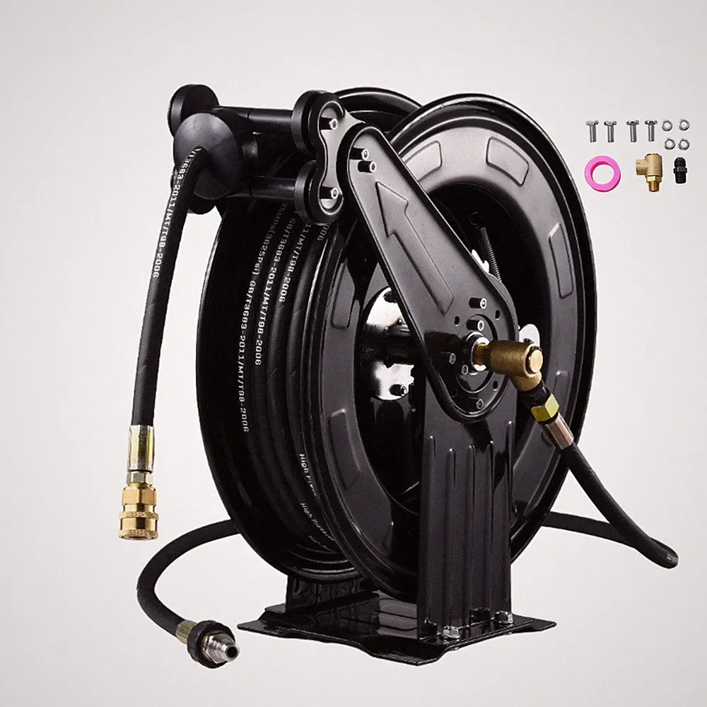 Heavy Duty 3/8" x 50 ft Retractable Pressure Washer Hose Reel, 4000PSI Hose