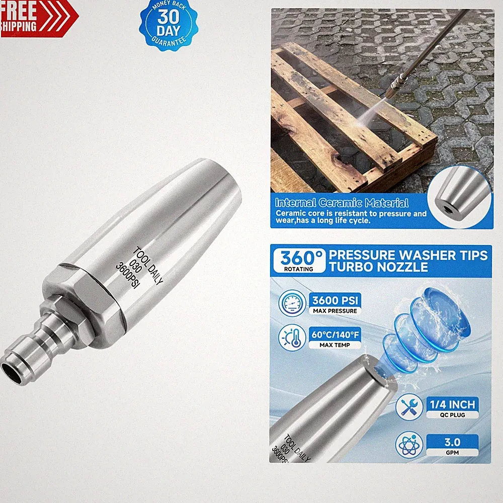 Heavy-Duty 3600 PSI Stainless Steel Turbo Nozzle - Powerful Pressure Washer Tool