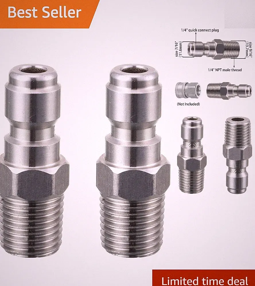 Heavy-Duty 5000 PSI Pressure Washer Coupler Set - 1/4" Male NPT Fitting, 2 Count
