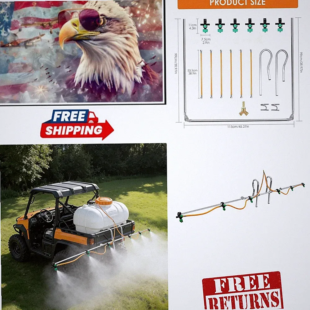 Heavy-Duty 6 Nozzle ATV Sprayer Boom with 853 PSI Pressure and Folding Design