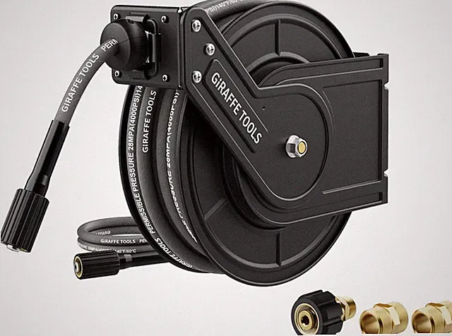 Heavy Duty 60Ft Pressure Washer Hose Reel - Wall Mounted, 4000 PSI