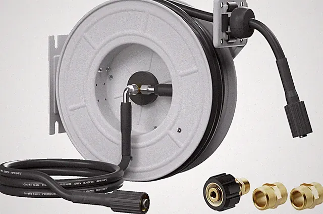 Heavy Duty 65Ft Pressure Washer Hose Reel, Wall Mounted, 3200 PSI