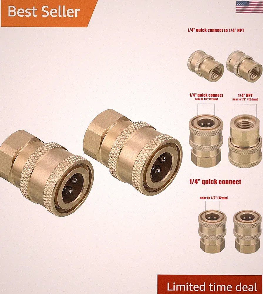 Heavy-Duty Brass Pressure Washer Coupler - 1/4" Quick Connect, Leak-Free Design
