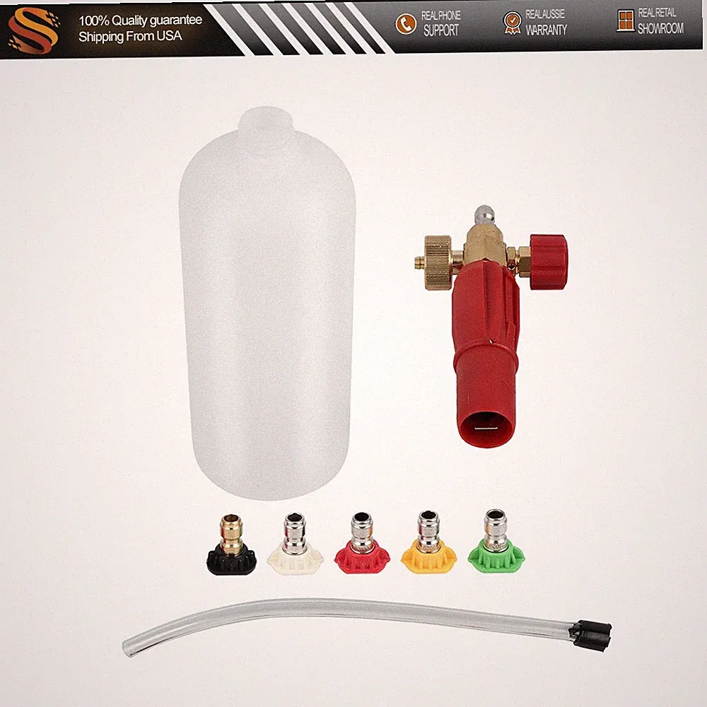 Heavy Duty Foam Cannon Professional Car Wash Pressure Washer 1/4" 5 Nozzle Tips