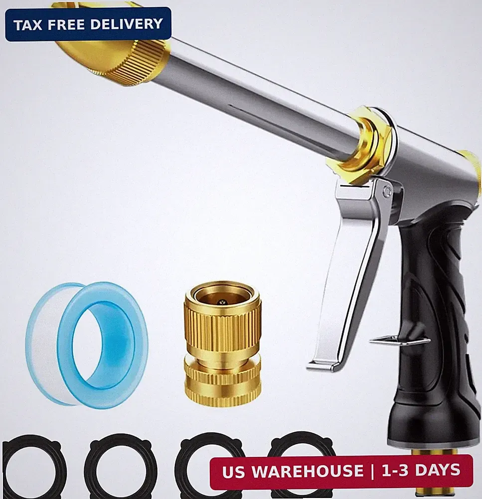 Heavy Duty Garden Hose Nozzle Sprayer - 100% Metal High Pressure Water Gun with