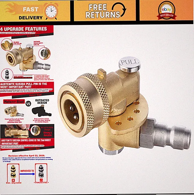 Heavy Duty Pivoting Coupler for Pressure Washer - 120° 5 Angles, 5000 PSI, Quick