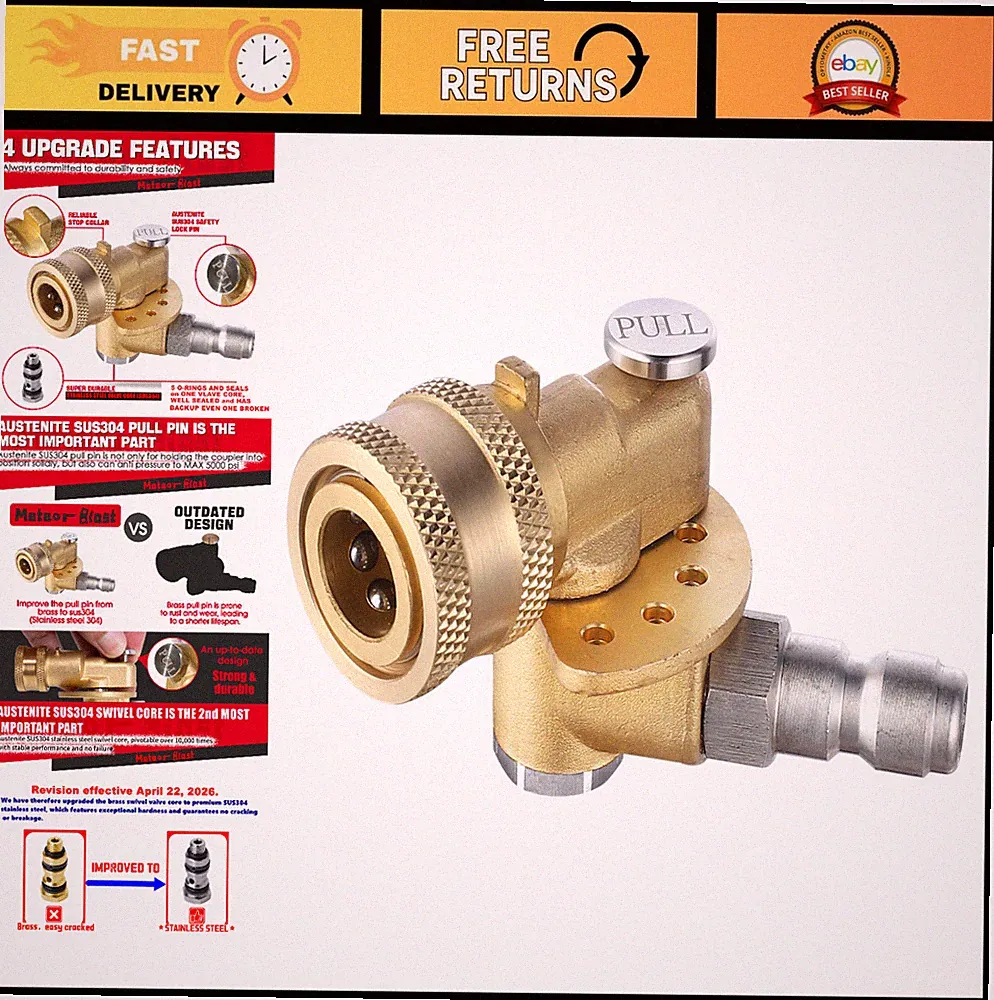 Heavy Duty Pivoting Coupler for Pressure Washer - 120° Angles, 5000 PSI, Quick C