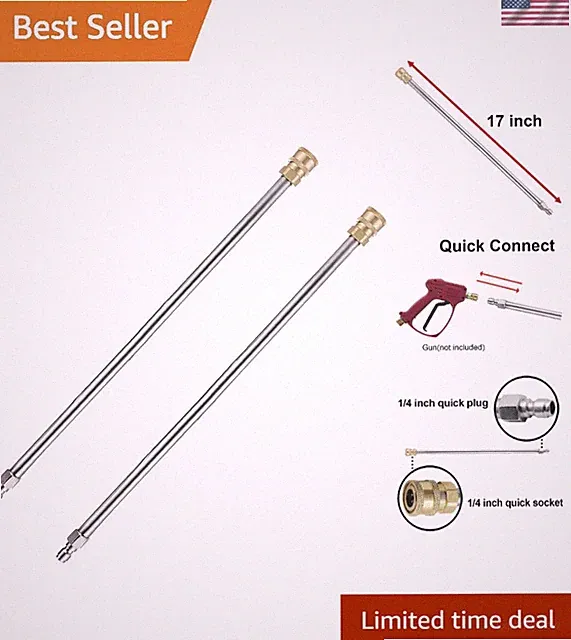 Heavy-Duty Pressure Washer Extension Lance, 17 Inch with Brass Fittings - 2 Pack