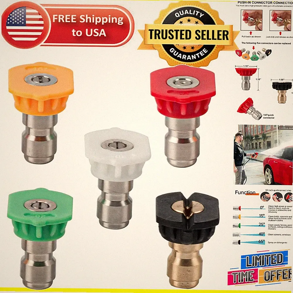 Heavy-Duty Pressure Washer Nozzle Tips - 5 Stainless Steel, 4000 PSI Capacity