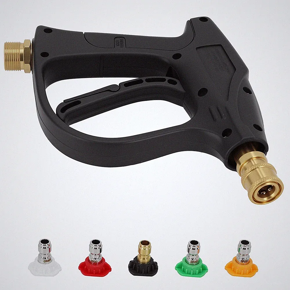 Heavy Duty Pressure Washer Spray Gun M22 14mm Thread w/ 5 Nozzle Aluminum Handle