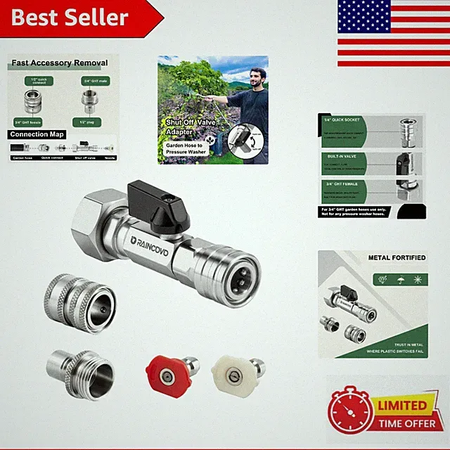 Heavy-Duty Quick Connect Shut Off Valve, Converts Garden Hose to Pressure Washer